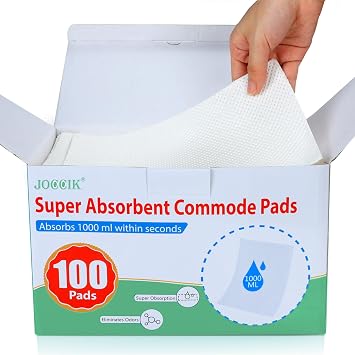 Super Absorbent Commode Pads for Bedside Toilet Chair Buckets and Bedpans | Value Pack of 100