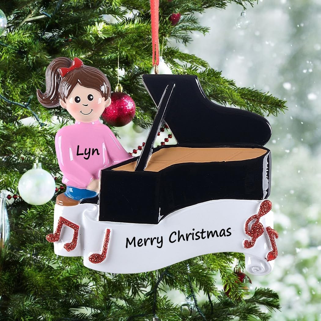 Girl Piano Christmas Ornament 2026 | Personalized Music Keepsake Gift