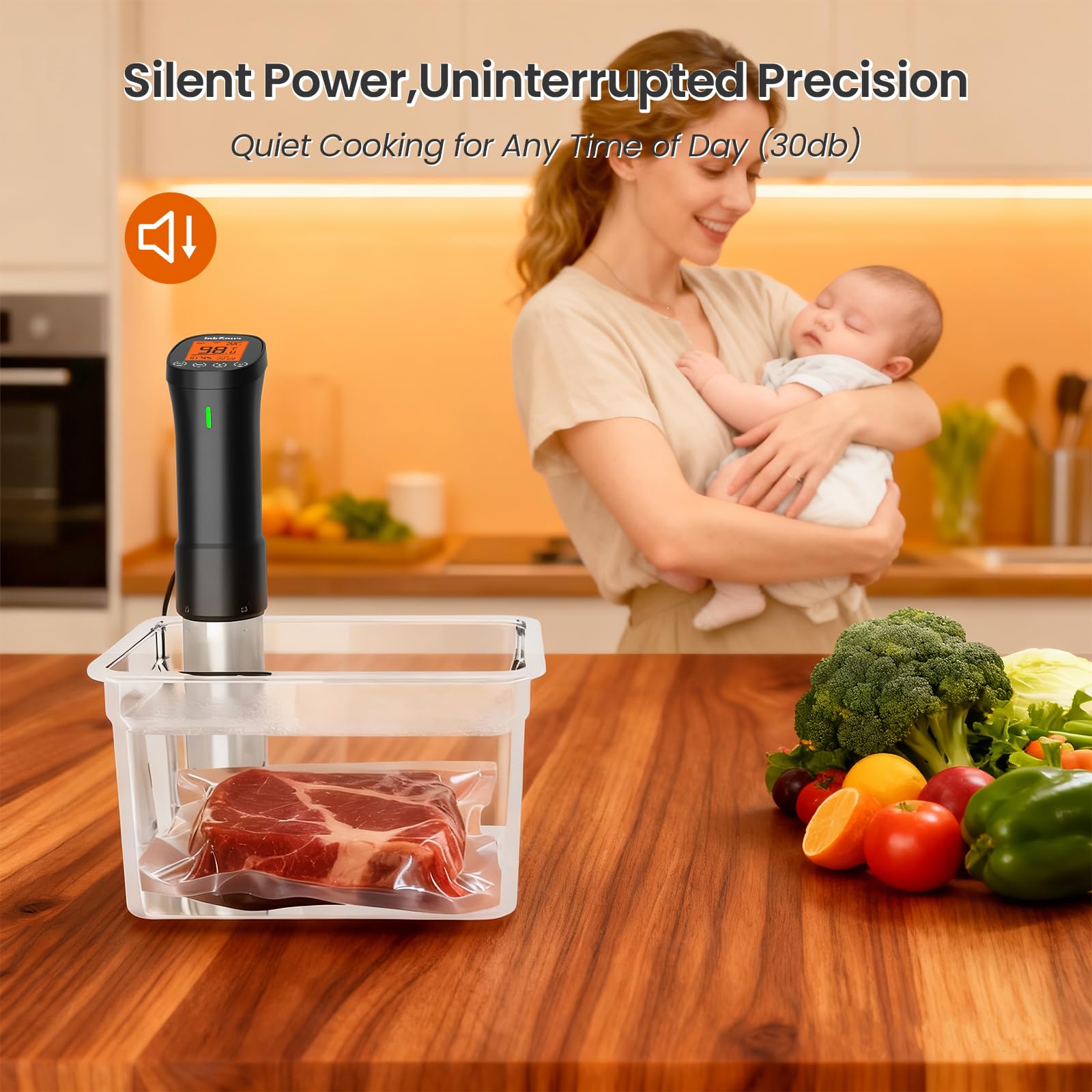 WiFi Sous Vide Cooker 2.4G, 1000W, APP Control, 1°F Accuracy | Sous Vide Machine ISSV-200-W with 18 Preset Recipes, 100-Hour Timer, Temperature Calibration&Alarm, Ultra-Quiet Fast Heating