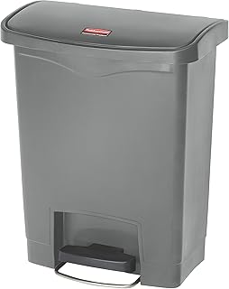 Rubbermaid Commercial Products Streamline Slim Step-On Plastic Trash/Garbage Can, 8-Gallon, Gray, Wastebasket for Home/Kitchen/Hospital/Healthcare Facility