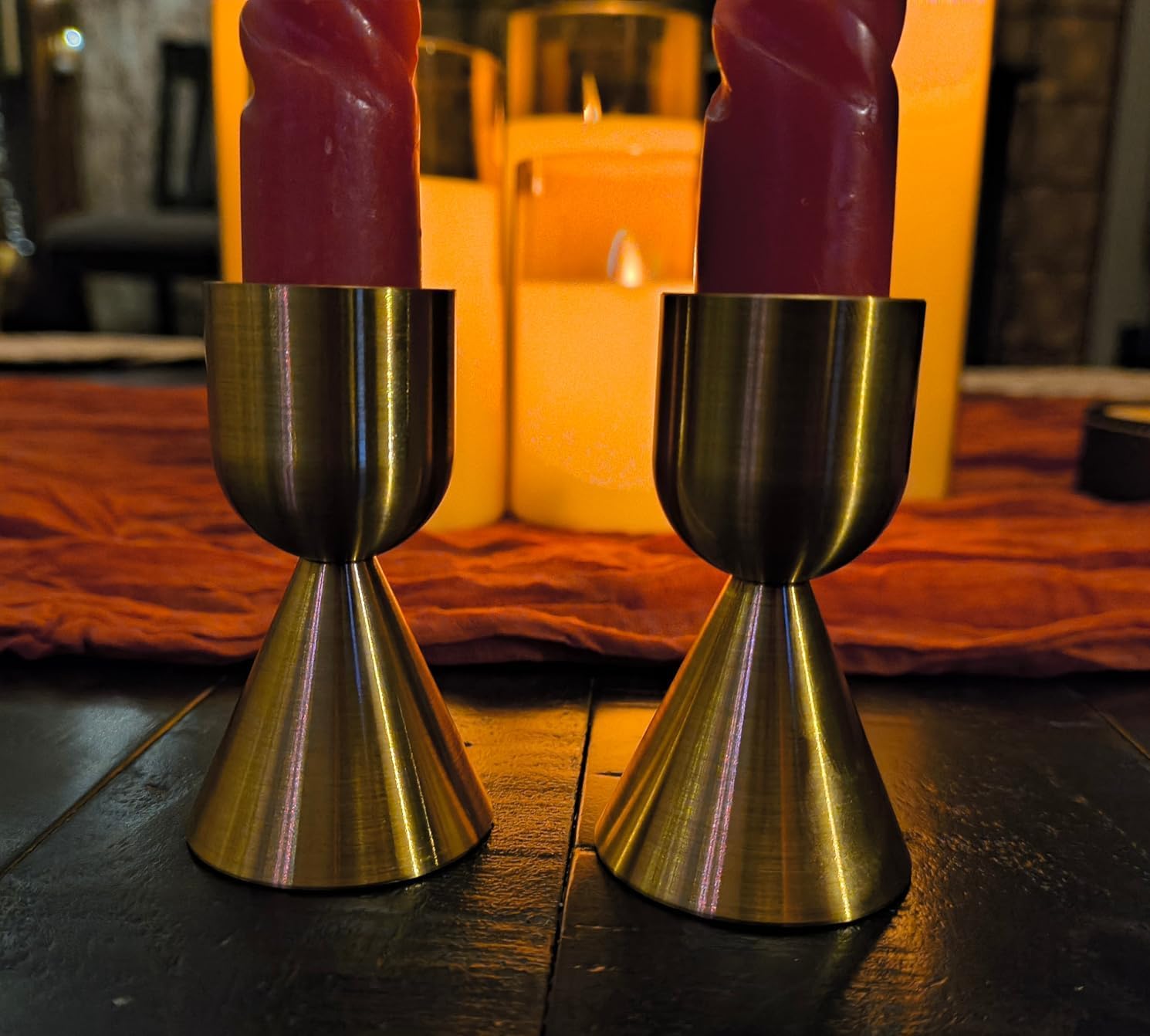Brass Gold Candlestick Holder,Taper Candle Holders,Candle Stick Holders 2Pcs,Modern Aluminium Taper Holder for Table Mantel Wedding Housewarming Gift