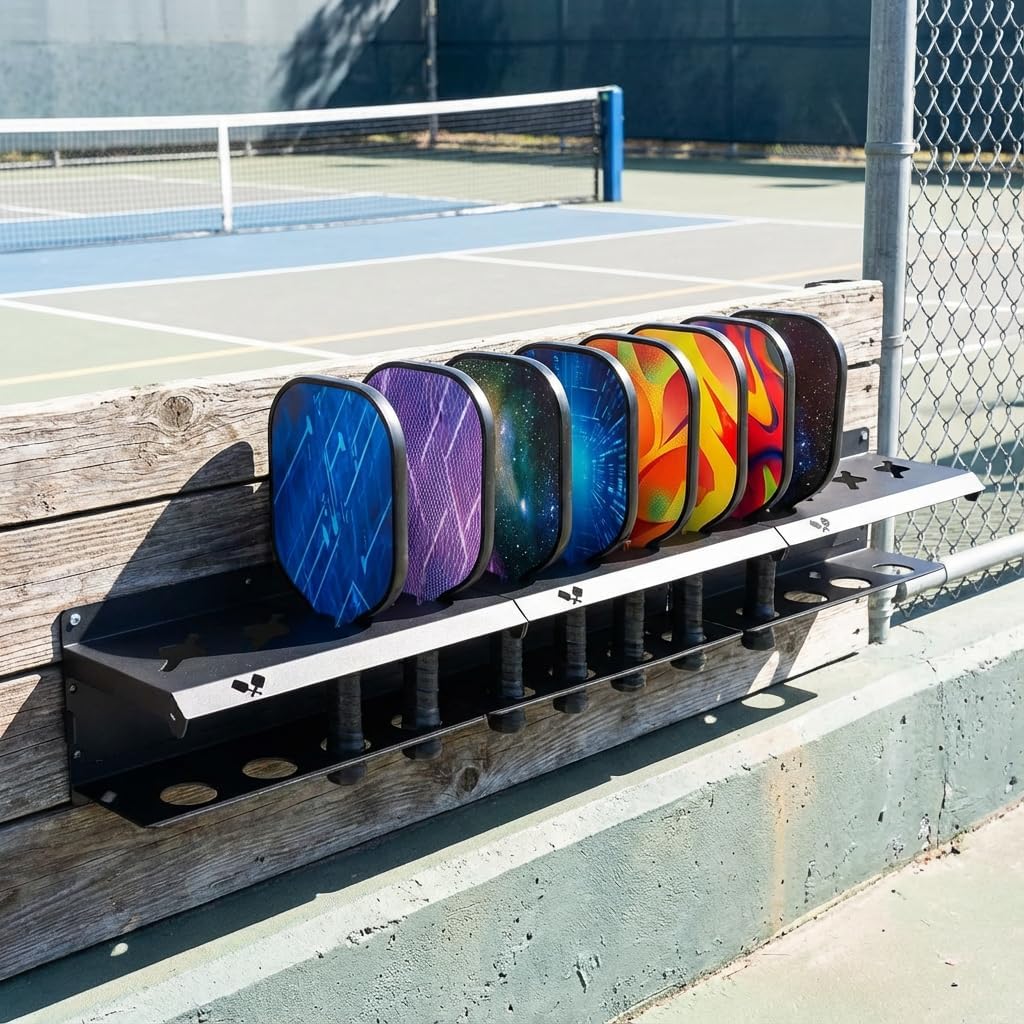 Pickleball Paddle Rack, Wall or Fence Mounted Organizer Holds 4/8/12 Paddles, Expandable Design for Indoor/Outdoor