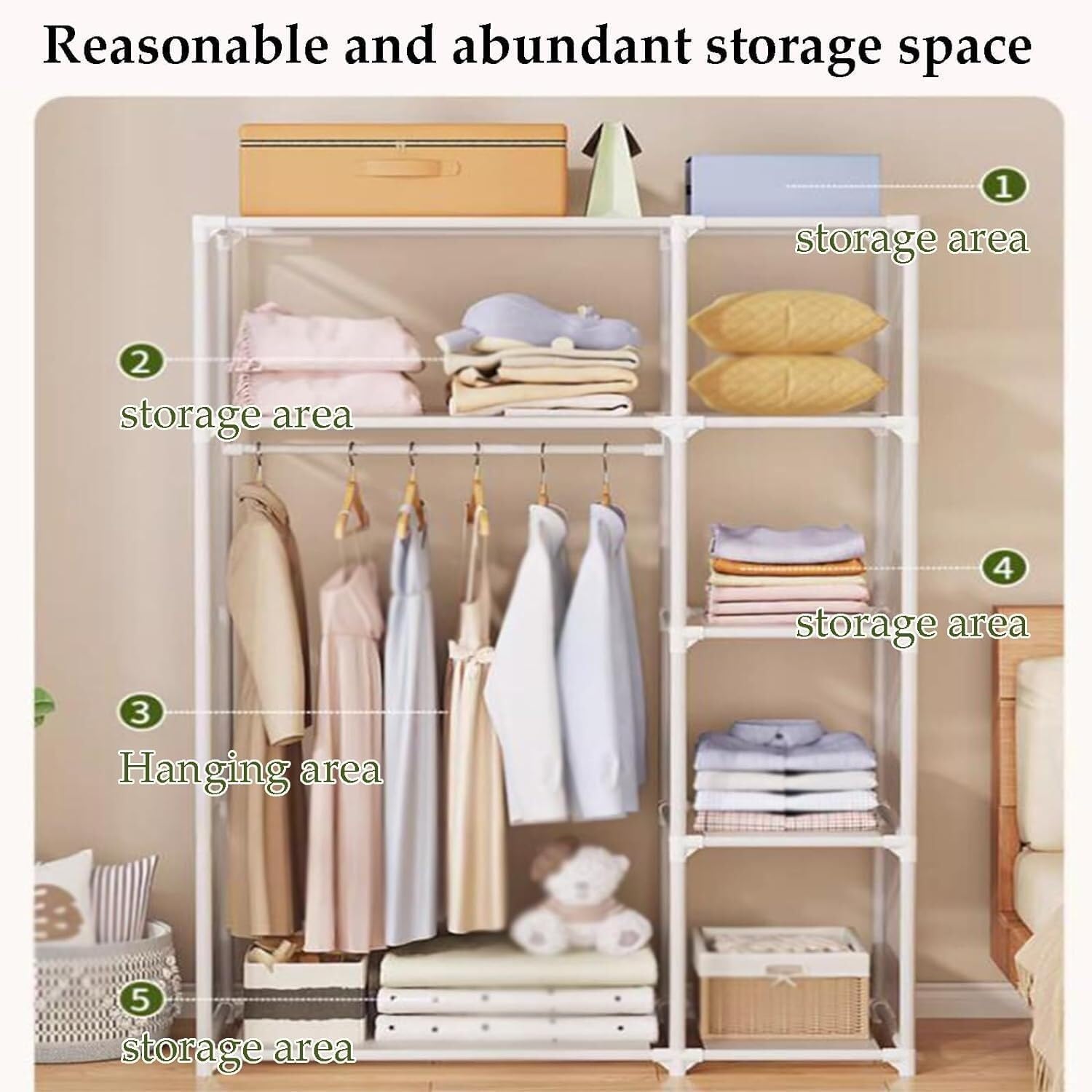 Portable Wardrobe - Heavy-Du Steel e with Hanging Rod & STO Cartment - Black, Single Row - Perfect for Clothes nizat & Space-Saving Soluts