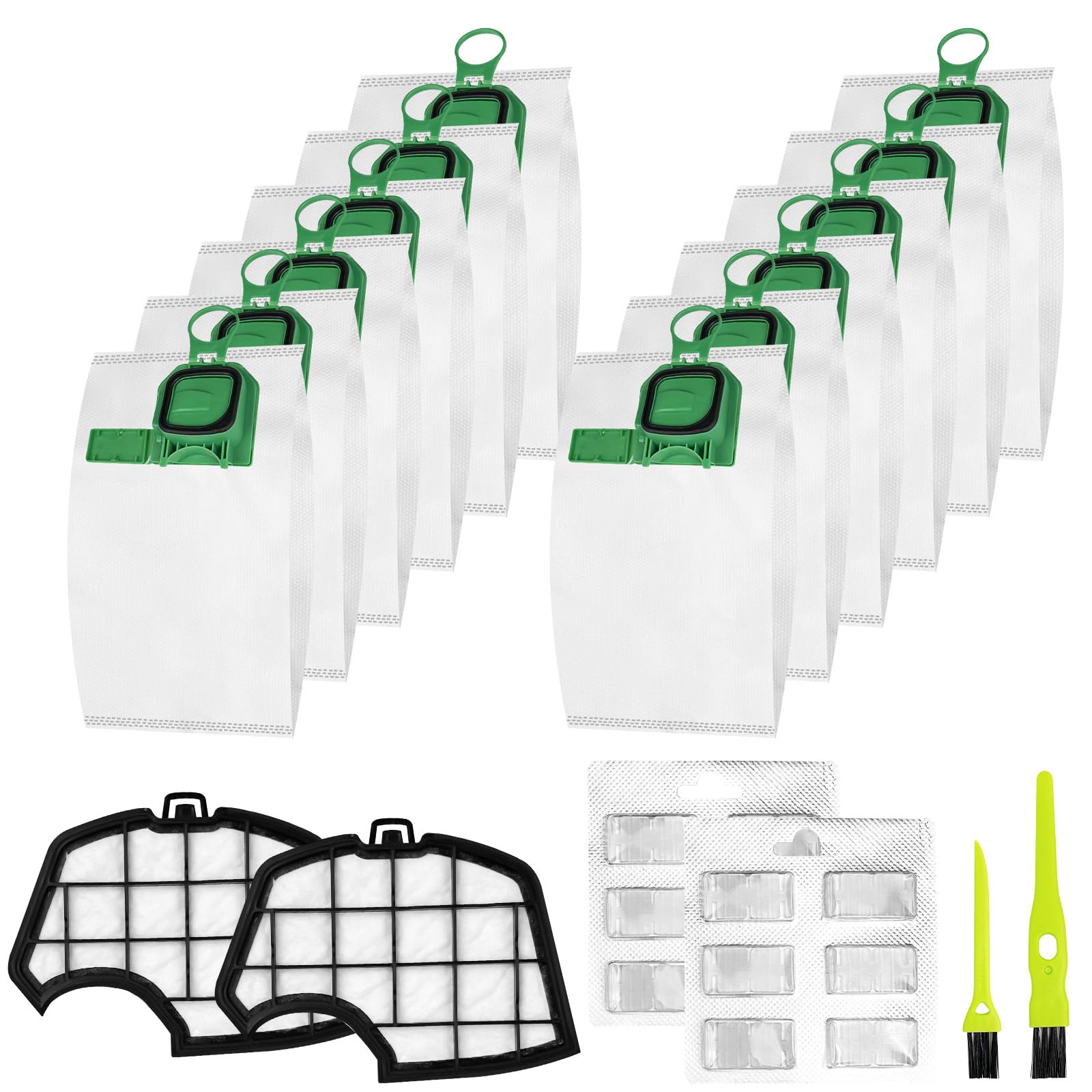 12 Piezas Bolsas Aspiradora Compatible con Vorwerk Kobold VK140 VK150 FP140 FP150, Bolsa Aspiradora, Bolsas de Filtro, con 2 Filtros de Motor, 2 Cepillos Limpios, 2 Pastillas de Fragancia