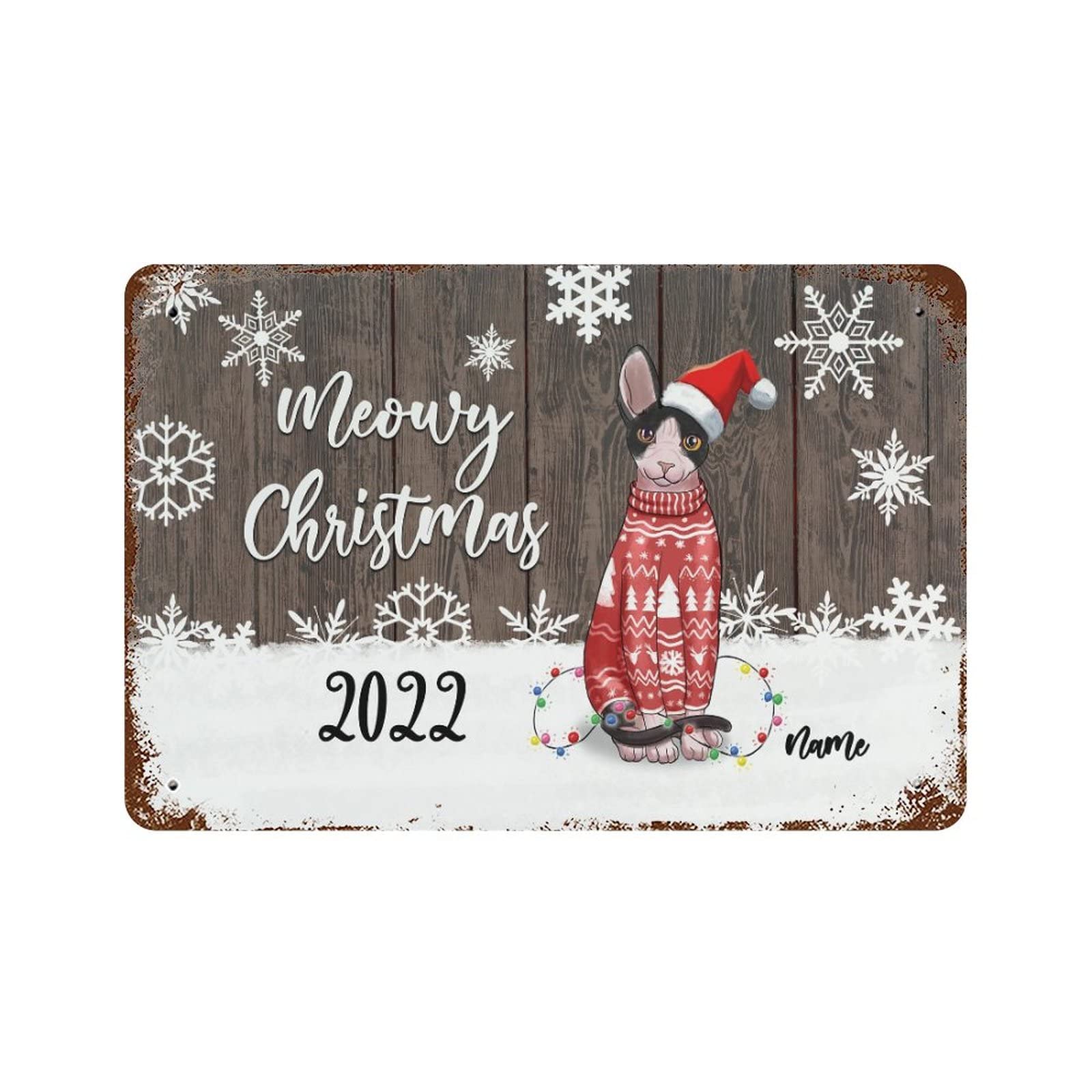 Panneau de Noël personnalisé avec chats 30x45 cm pour décoration rétro de jardin