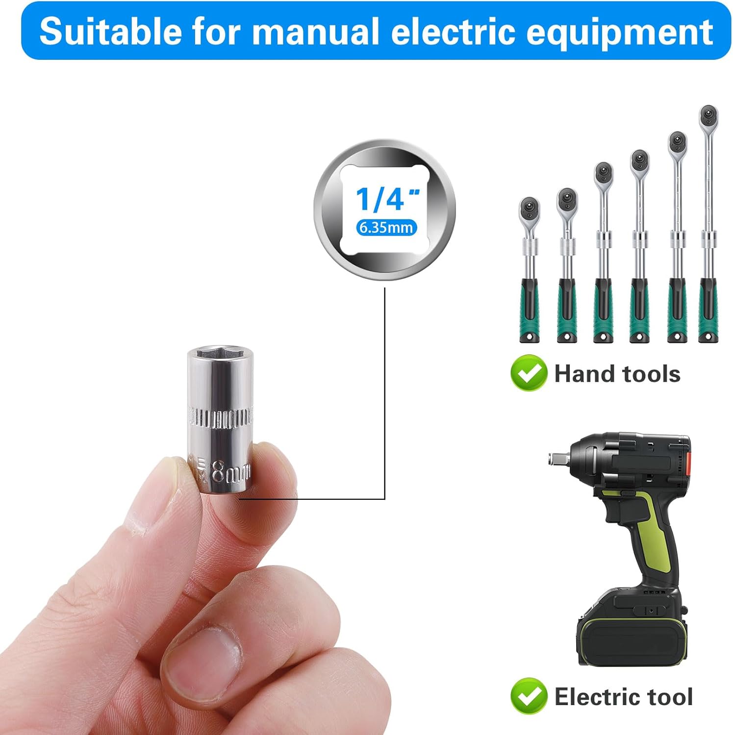 [12pcs] Durable 8mm Socket, 1/4 socket set,Shallow Socket 1/4 Inch Drive 8mm 6 Point, CORROSION RESISTANCE