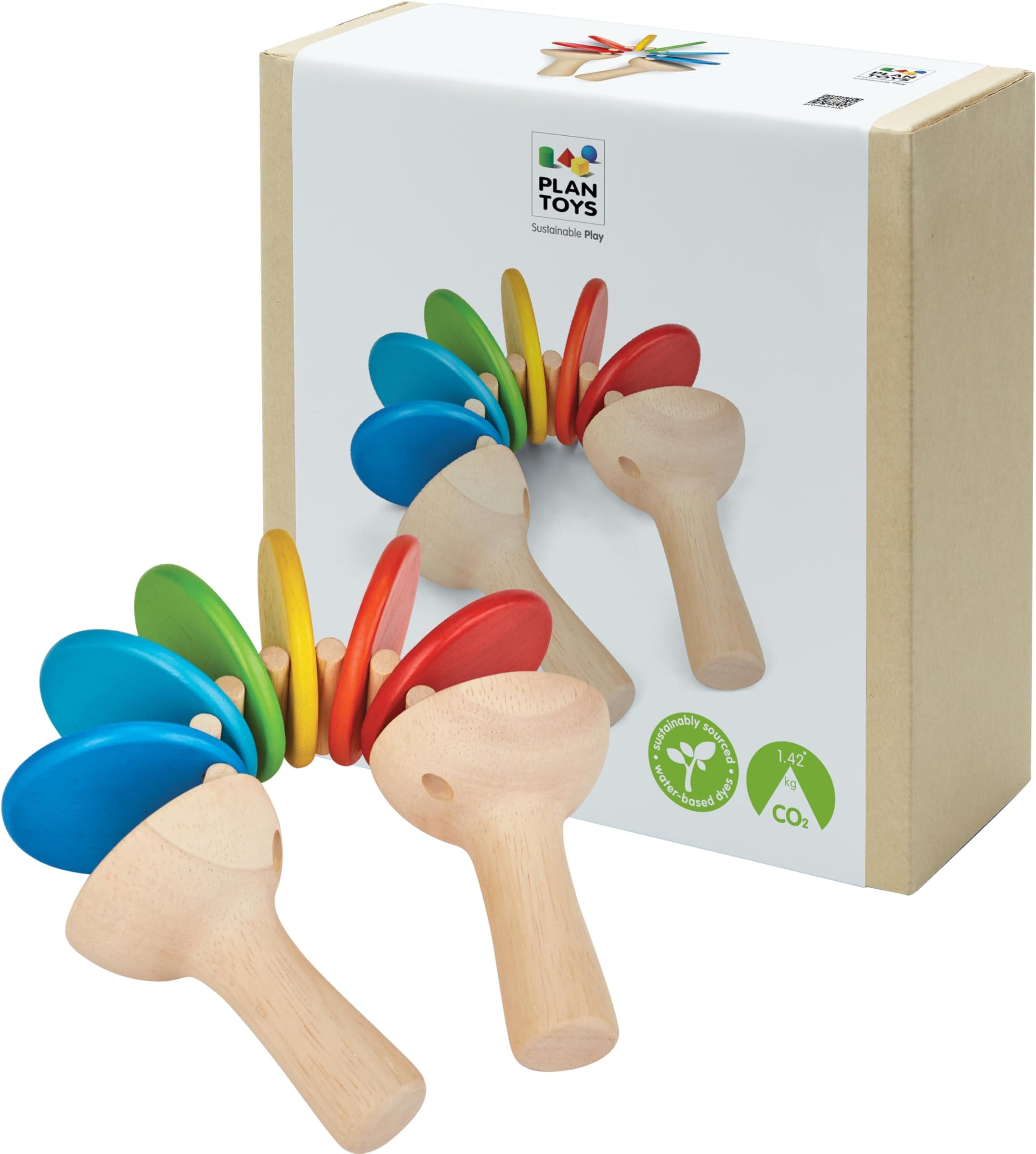 Wooden Clatter Toy Percussion Musical Instrument (6413) | Sustainably Made from Rubberwood and Non-Toxic Paints and Dyes