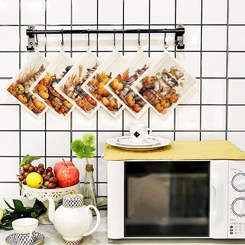 Miniatura 6 de Morigins Paños de cocina suecos para cocina, paquete de 6 paños de cocina suecos con calabaza, gato, paños de esponja de celulosa, toallas de papel