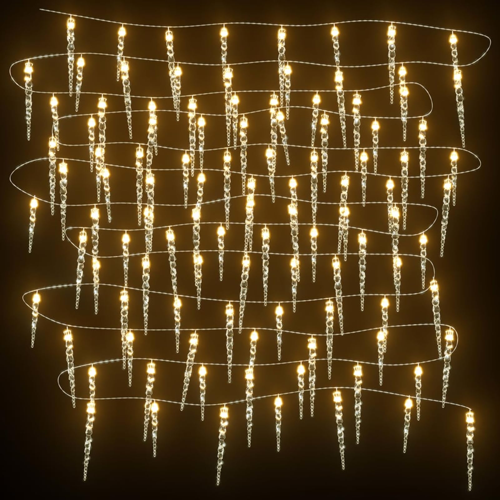 Homgoday 100 LED Eiszapfenlichter für Innen & Außen - Warmweiß - Transparent - 10m - Weihnachten & Party Model356227