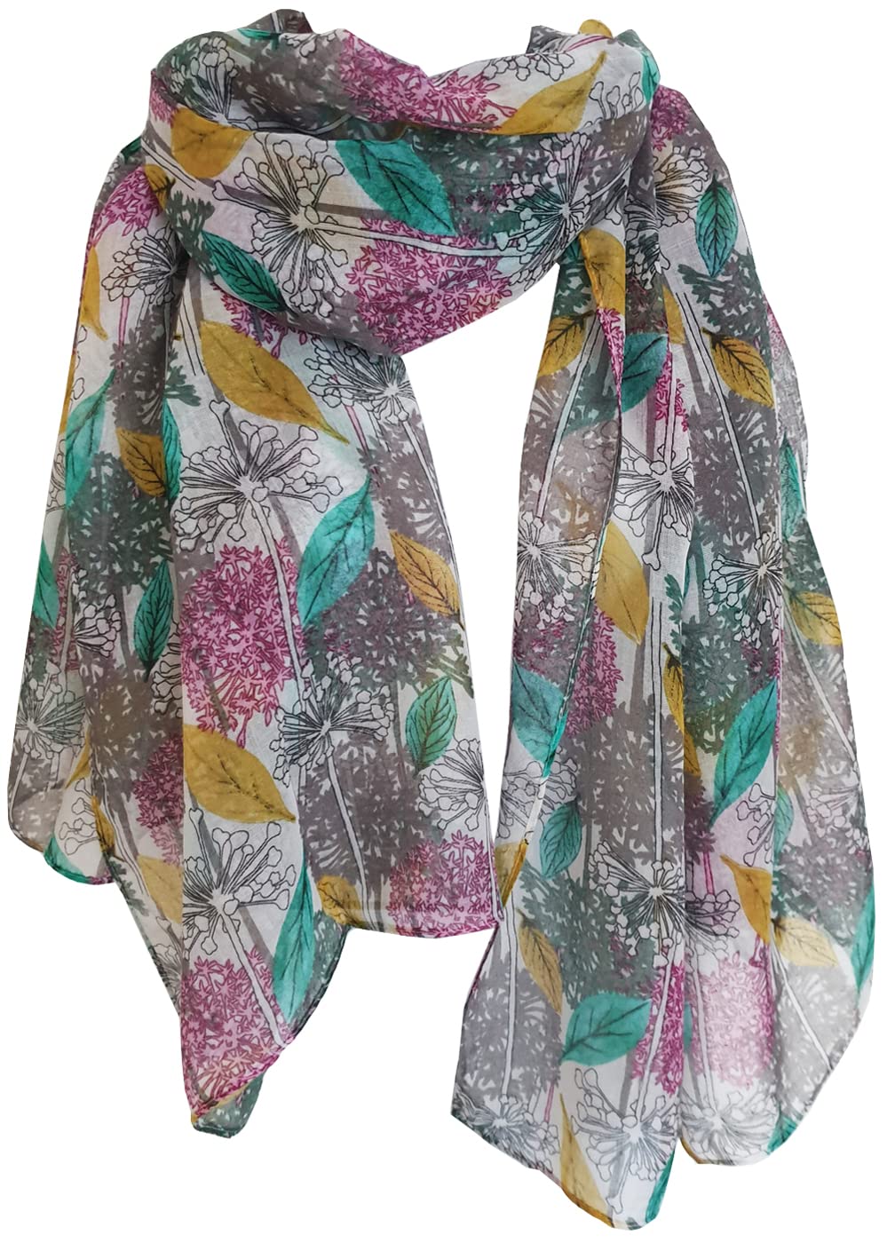 Glamlondon Women's White Allium Floral Print Scarf Super Soft Wrap (White)