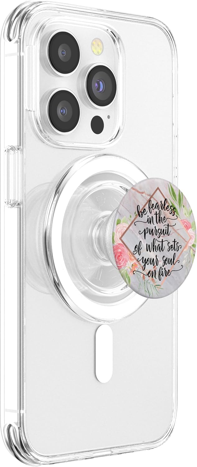 Be Fearless Quote in Rose Pink Floral PACL178e PopSockets PopGrip: Swappable Grip for Phones & Tablets PopSockets PopGrip for MagSafe