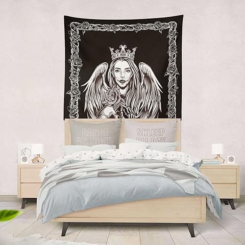 Miniatura 4 de ROCK CLOUD The Queen Lovers - Tapiz de calavera romántica en blanco y negro, tapiz de esqueleto para colgar en la pared, decoración de paisaje para