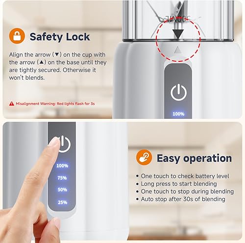 Miniatura 3 de COKUNST Licuadora portátil, pequeña licuadora de batidos y batidos con pantalla LED, licuadora personal de 17 onzas (16.9 fl oz) con 6 cuchillas,