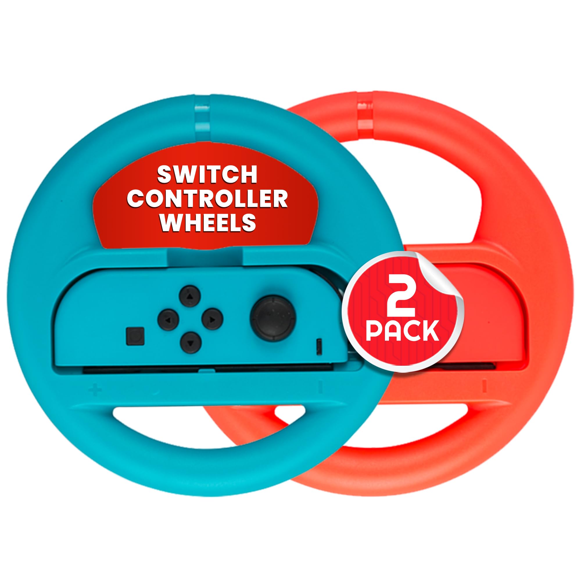 EVORETRO Premium Steering Wheels – Compatible for Nintendo Switch Accessories Pack of 2Perfect for Mario Kart 8 and All Things Racing (Comes in Red Blue)