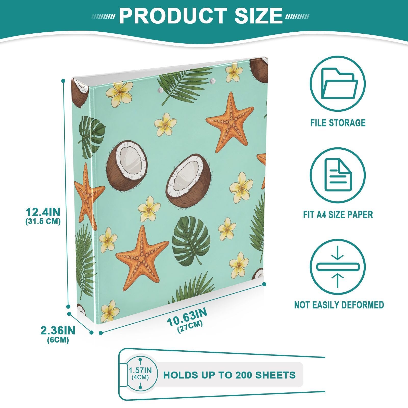 Raccoglitori a 3 anelli da 3,8 cm, con stelle di cocco e stelle marine, con clip in metallo, organizer per casa e ufficio, confezione da 2