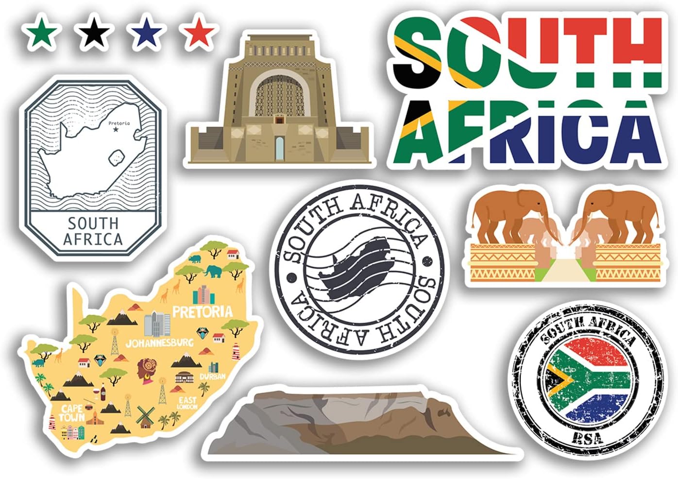DV DESIGN A5 Sticker Sheet South Africa Vinyl Stickers - Landmarks African Country Holiday Map Travel #78485