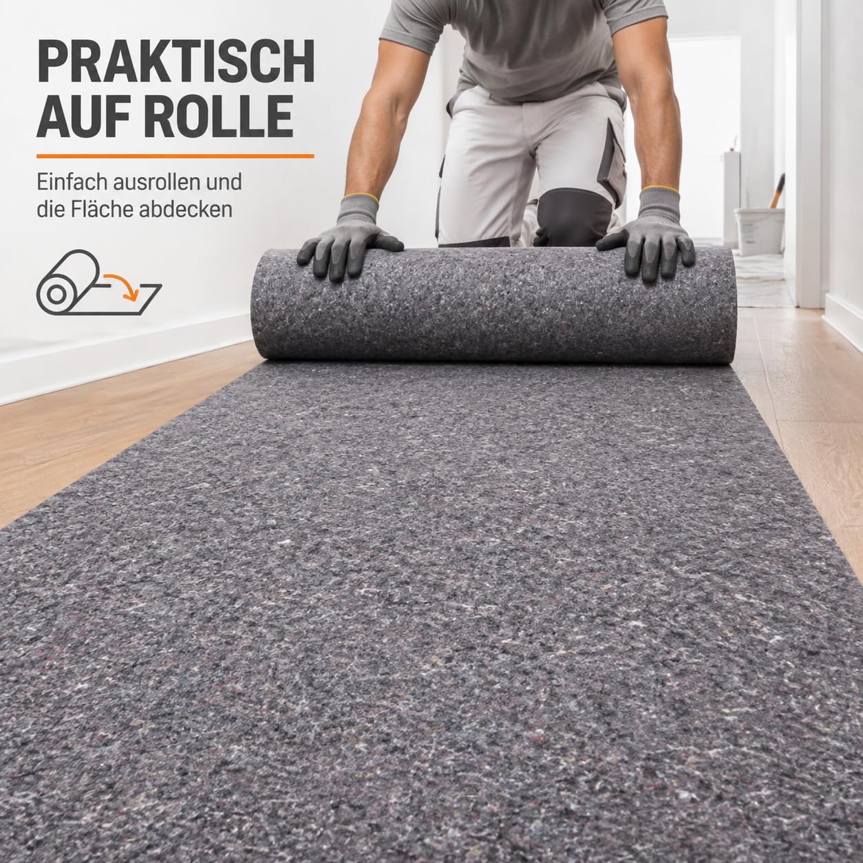 Maler-Abdeckvlies 50 m x 1 m, 270 g/m² – Malervlies, Renovierungsvlies, Schutzvlies und Bodenschutzvlies auf Rolle – mehrfach verwendbarer Abdeckfilz mit rutschfester Folie