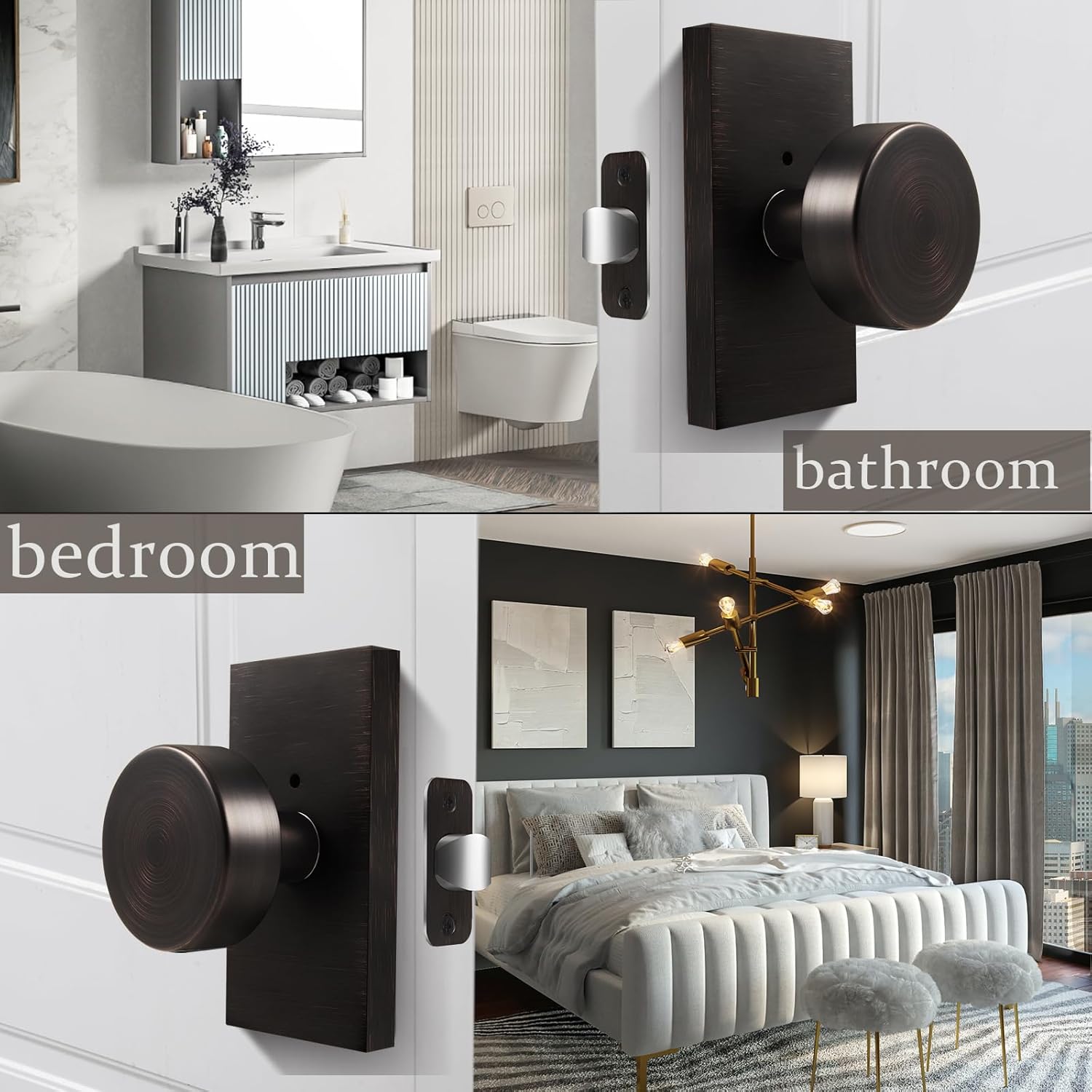 Privacy Door Knobs Interior，Oil Rubbed Bronze Door Knobs with Lock, Antique Vintage Door Knobs for Bedroom Bathroom