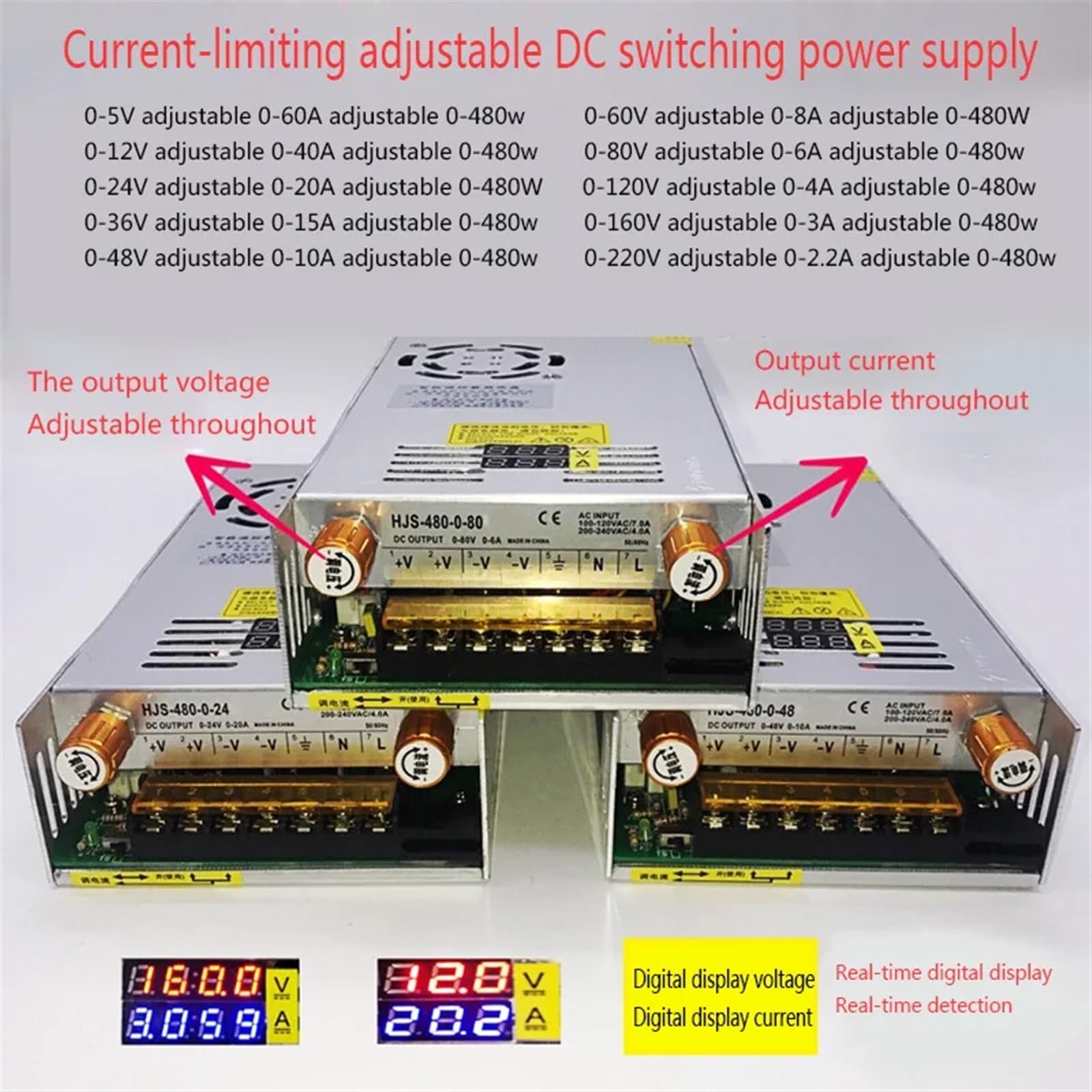 Alimentatore DC regolabile 480W 0-300V limitatore di corrente
