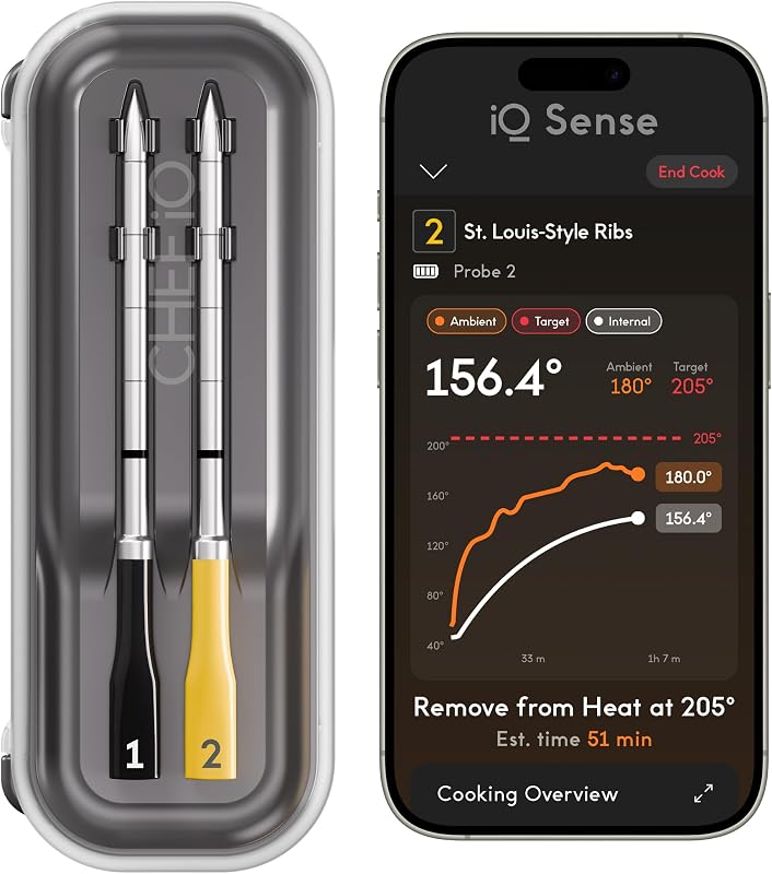 Sense | Smart Wireless Meat Thermometer | 2 Ultra-Thin Probes | WiFi Unlimited Range | 1000°F Heat Safe | 5 Sensors | BBQ, Grill, Oven, Smoker, Air Fryer | Gen3