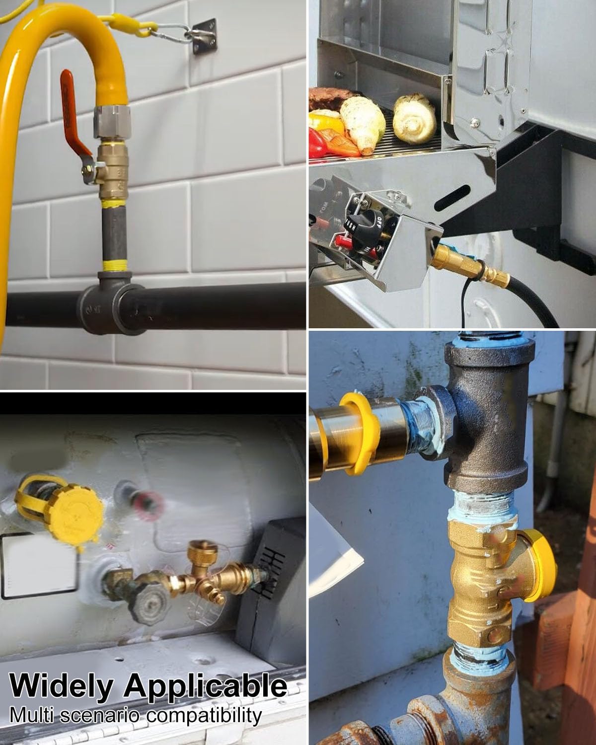 3/4" Natural Gas Quick Connect Fittings, Solid Brass Quick Connect Fittings Convert w/Gas Valve 3/4 Ball Valve Fit for Generators, Gas Grills, Fire Pits, RV, Etc Pipe Natural Gas Supply