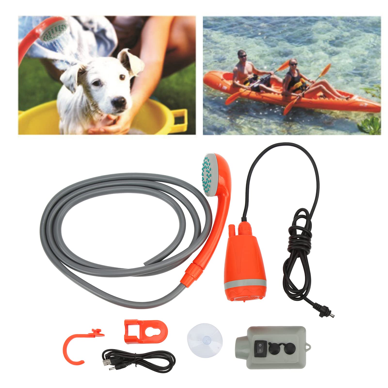 Przenośny prysznic kempingowy, 2,5 l na minutę Camp Shower Pump USB Akumulator zewnętrzny prysznic z głowicą prysznicową, elektryczny przenośny prysznic do uprawiania turystyki pieszej, czyszczenia