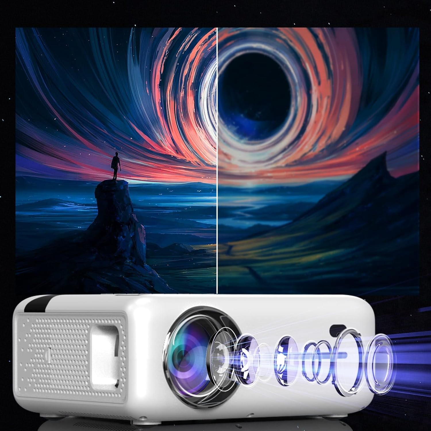 Diagram showing the internal lens structure of the Zenwire E520h projector, emphasizing optical clarity.