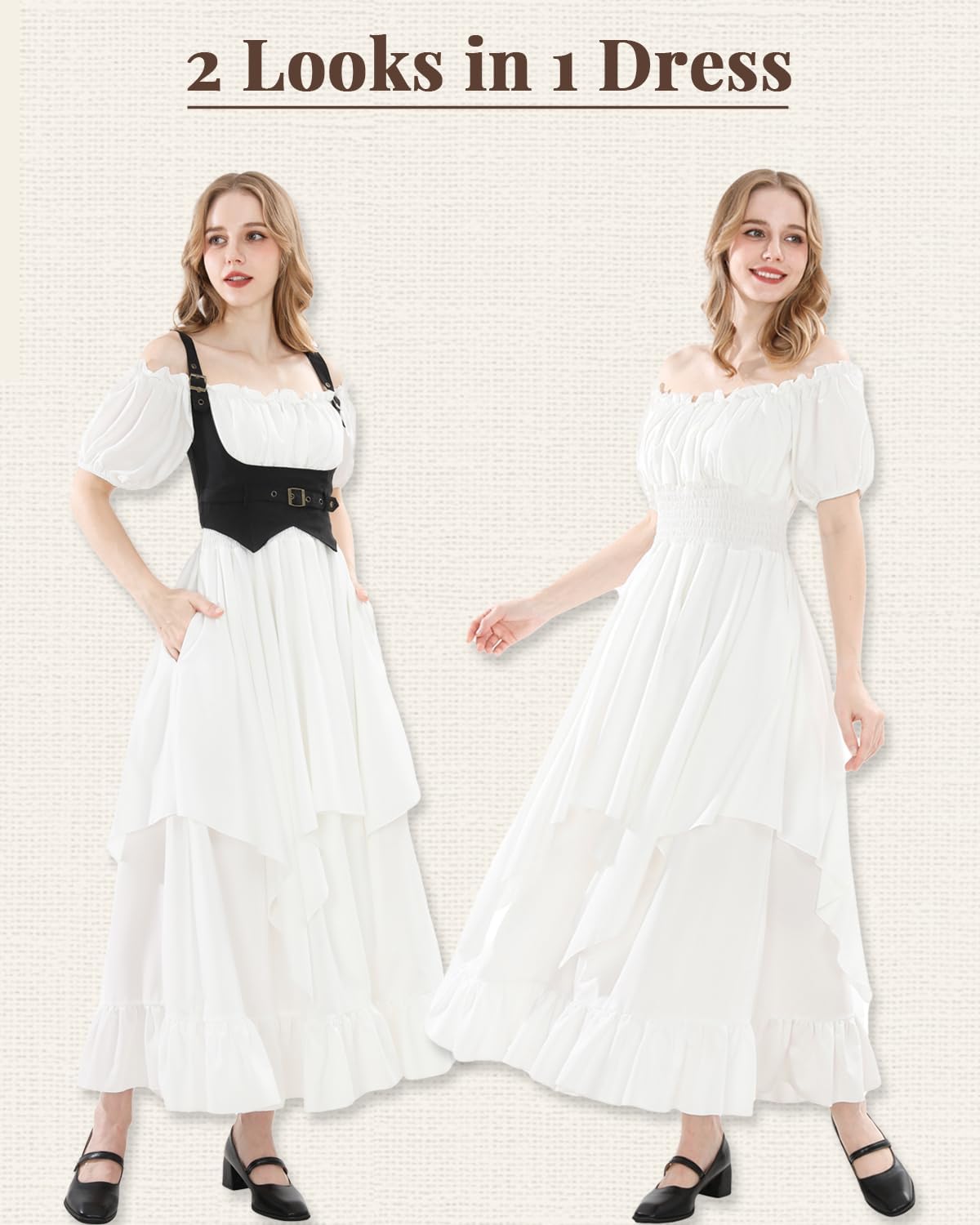 NSPSTT Renaissance Dress Women with Corset White Off Shoulder Gothic Medieval Costume 2-Piece Set for Ren Faire - Image 2