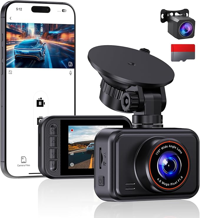 Dash Cam Front and Rear Camera, 2.5K+1080P QHD Dual Channel Dashcam for Cars, Mini Car Camera, 2 inch IPS Screen, 32GB Card Included, WDR Night Vision, 24 Hours Parking Monitor, G-Sensor