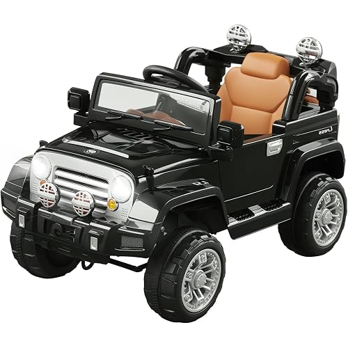 Aosom 12V Kids Ride on Truck Off-Road Electric Car MP3 Connection Black | Working Horn, Steering Wheel, Remote Control