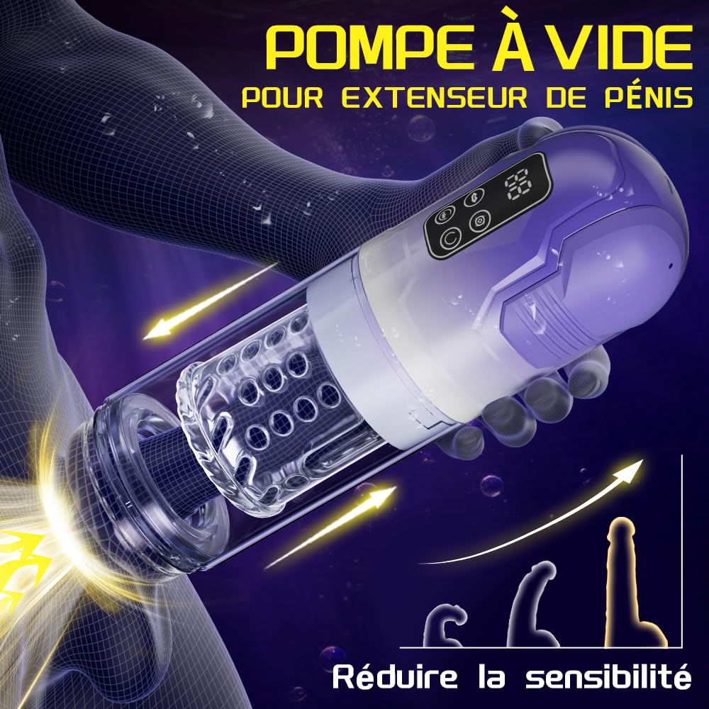 Masturbateur Électrique Homme mains avec 7 Modes Télescopiques, Rotation, Vibration et Aspiration – Automatique Jouet Sexuel Masculin, Effet Langue & Blowjob, Massage du Pénis Sex Toýs