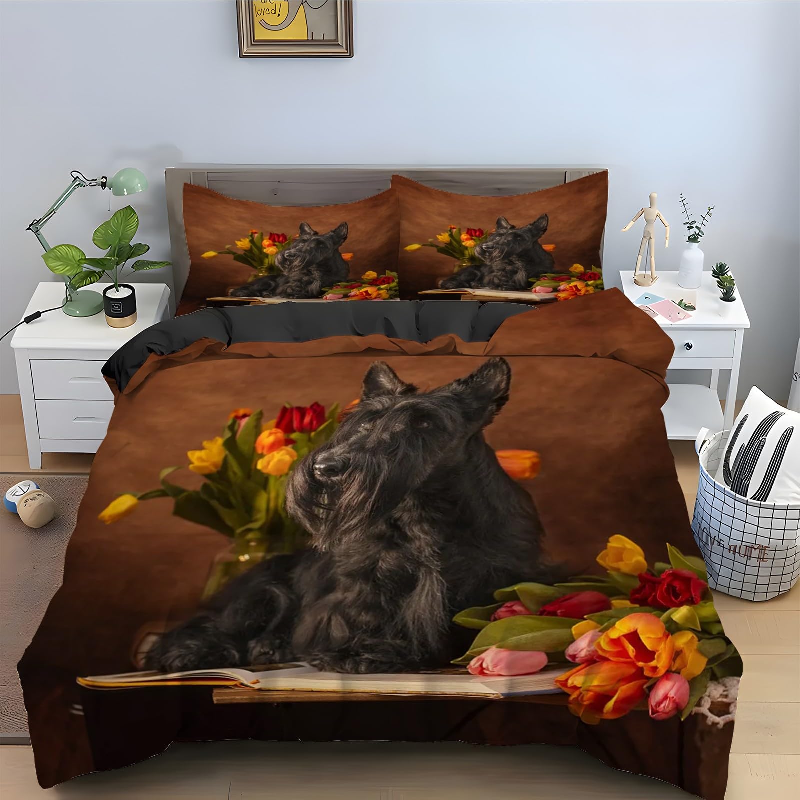 Parure de lit 220x240 microfibre douce motif chien Terrier Écossais