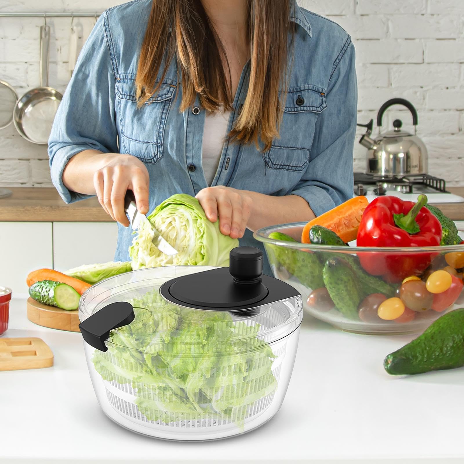 Salade Spinner Sla Droger | 3/4/5L Grote Salade Spinner Groente Veg Droger Afdruiprek | Multifunctionele Sla Spinner Fruit Wasmachine met Kom en Deksel voor Groenen, He-Rbs, Bessen, Fruit