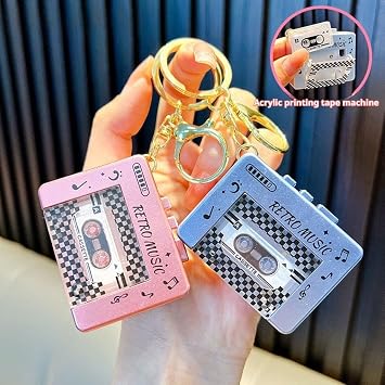Retro Mini Tape Recorder Keychain,3-in-1 Microcassette Player | Tape Recorder | CD Keychain with Music,Retro Tape Recorder Keychain,Fun Key Backpack Hanging Accessory Gifts