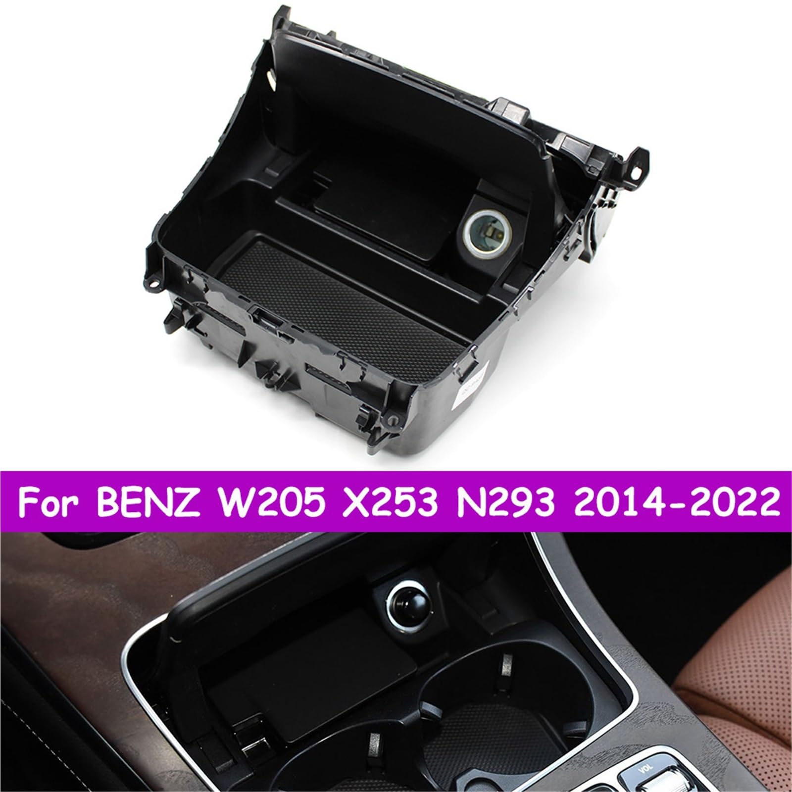 Ochrona Podłokietnika W205 X253 N293 Uchwyt na kubek na środkową konsolę samochodową pasuje do Mercedesa C GLC EQC 2058100330 2056800310 Skórzana poduszka na podłokietniki(Ashtray 1PC)