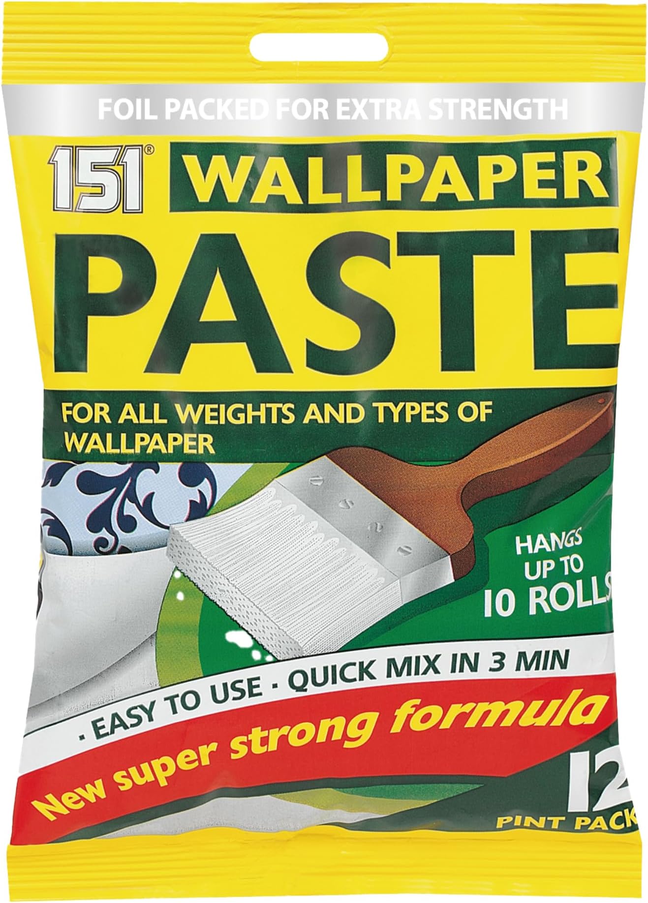 151 All Purpose Wallpaper Paste | Super Strong Wall Paper Adhesive - Ready in 3 Minutes | Suitable for All Types & Weights of Wallpaper | Easy To Use - Hangs Up To 10 Rolls (12 Pints)