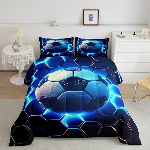 Erosebridal Boys Soccer King Comforter Set,3D Football Quilt Set for Adult Teens