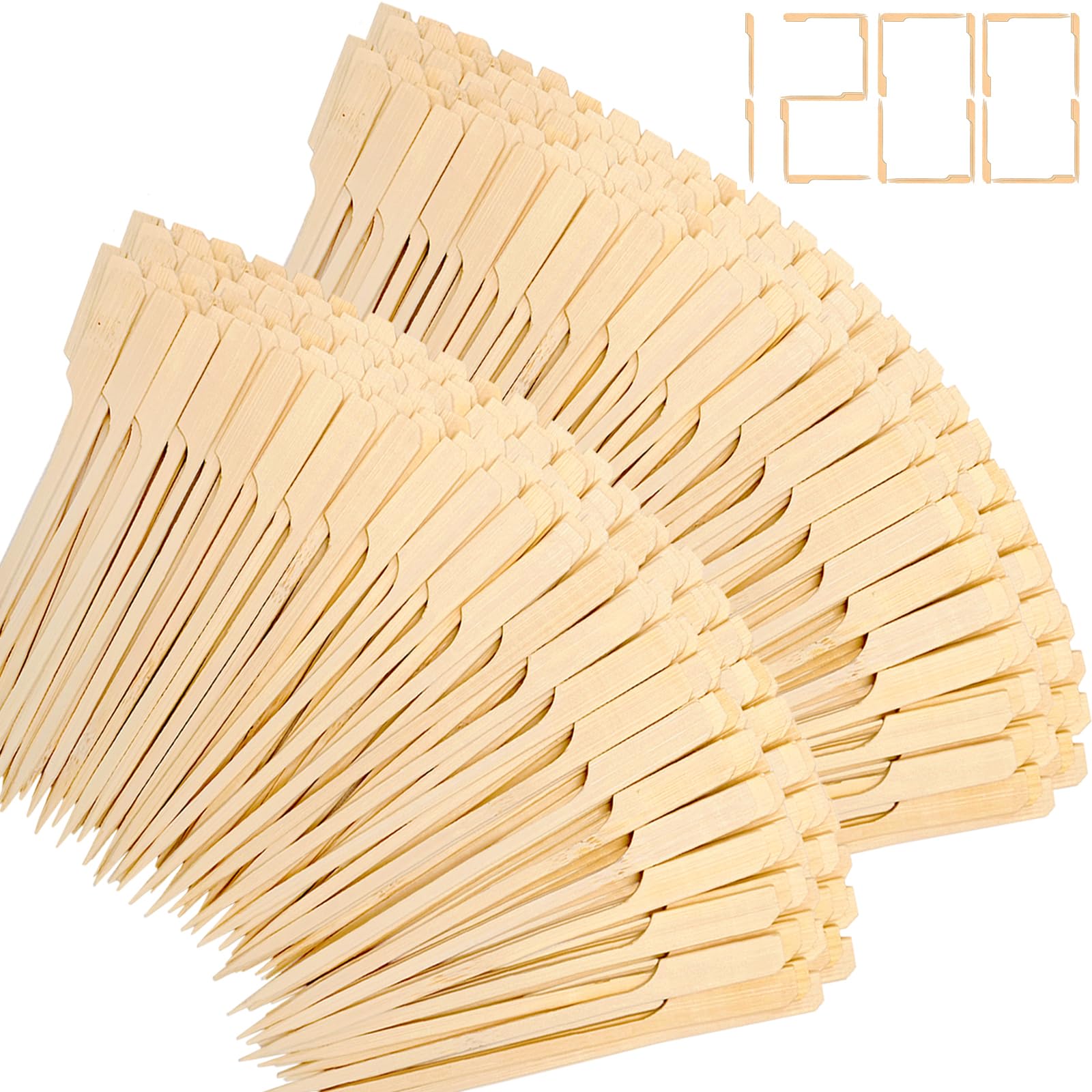 1200 Pieces Bamboo Appetizer Skewers 6.0 Inch, Cocktail Picks Fancy Toothpicks for Appetizers, Flat Wooden Cocktail Skewers Sticks for Party Food