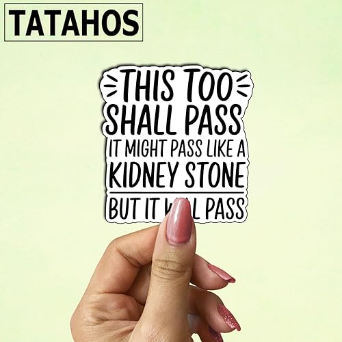 Miniatura 4 de Calcomanías de vinilo con texto en inglés This Too Shall Pass Kidney Stone Humor para laptop, botella de agua, trabajo, resistencia sarcástica, cita