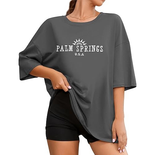 Fenxxxl Womens Round Neck Oversized Tshirts Loose Casual Summer Shirts Junior Tops Boyfriend Graphic Tees