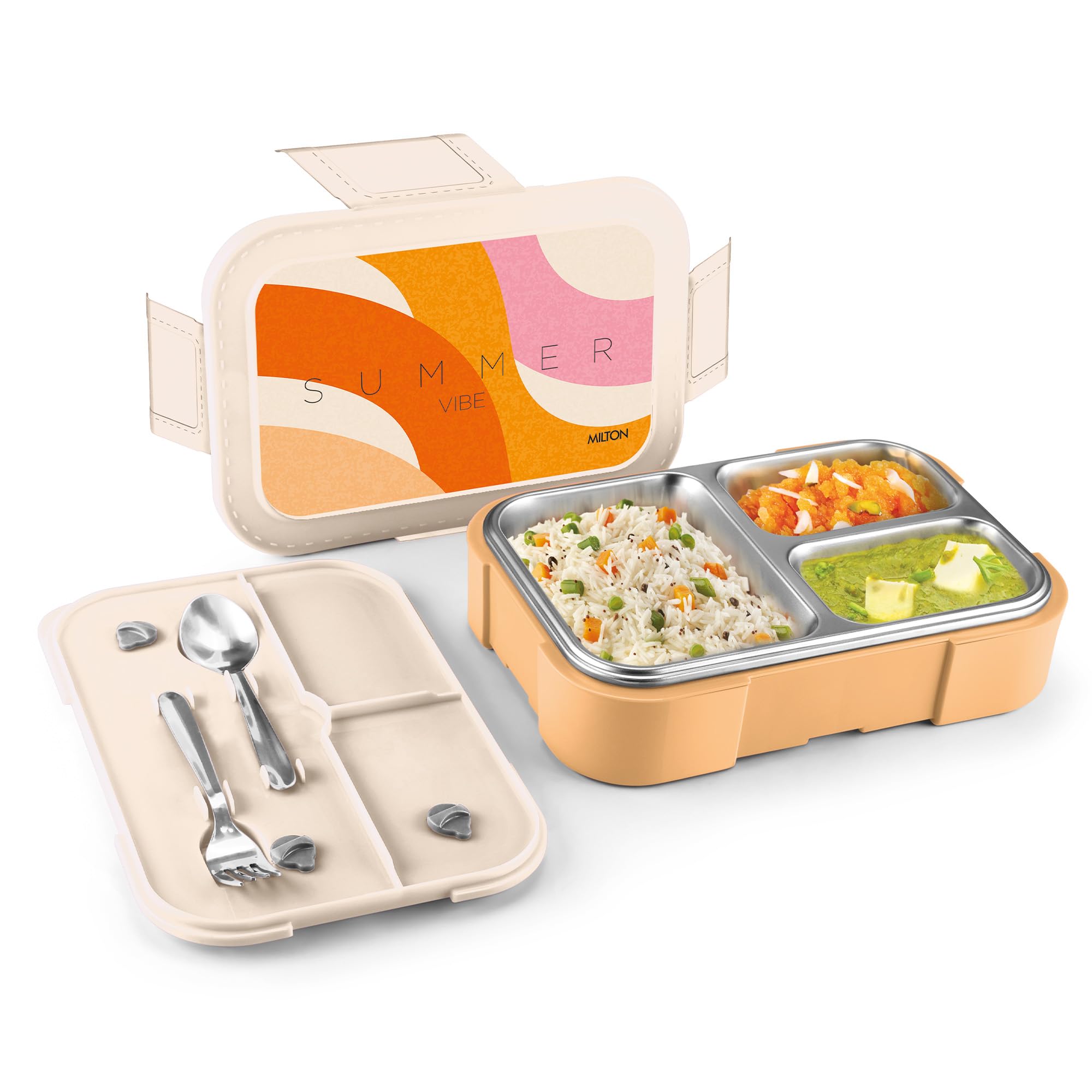 MILTON Bravo 3 Inner Stainless Steel Tiffin Box for School, 3 Partition, Steam Release Plug | PU Insulated, Leak-Proof, Food Grade I Lunch Box for Kids Boys, Girls with Snap Lock Lid, 600 ml, Orange-image-8
