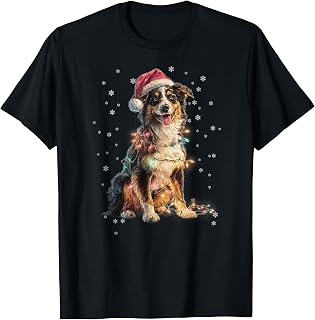 Christmas Dog Australian Shepherd Santa Xmas Women Men Kids T-Shirt