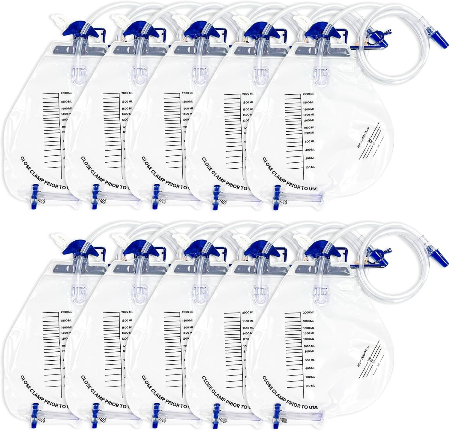 Bolsas de orina de 2000ml para cama con tubo largo de 48 pulgadas y válvula antiretorno 8