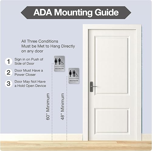 Miniatura 4 de Letrero de baño – Letrero de aluminio para discapacitados en Braille con cinta 3M de doble cara – 9 x 6 pulgadas para oficinas y restaurantes