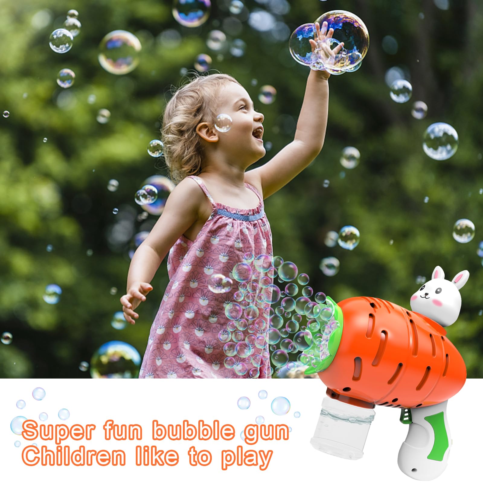 Pistolet à Bulles Automatique En Forme De Lapin Carotte – Machine à Bulles De Savon Avec Liquide, Jouet Pâques Et Cadeau Enfant