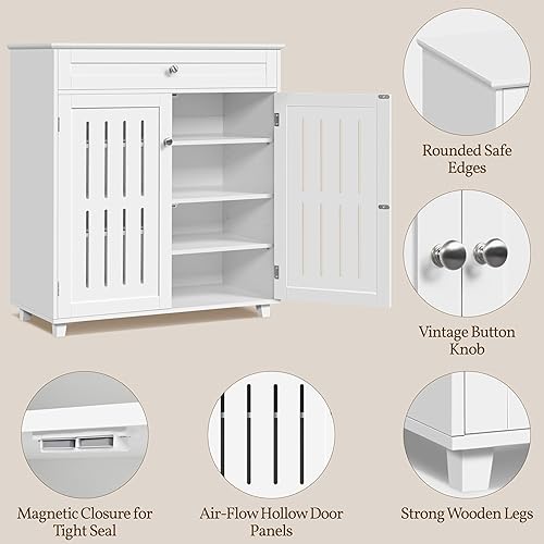 Miniatura 4 de Yaheetech Zapatero de 4 niveles con cajón y estantes ajustables, organizador de zapatos de madera con puertas con listones para entrada, pasillo,