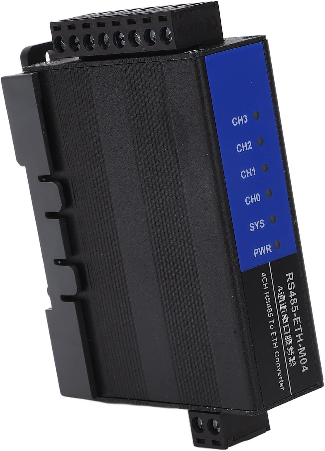 RS485 to Ethernet Serial Server with 4 Channel and RJ45 Port, Supports RTU Master and Client Modes, DC 9V 28V Power Range, 6 LED Status Indicators, Rail Mounted for Industrial