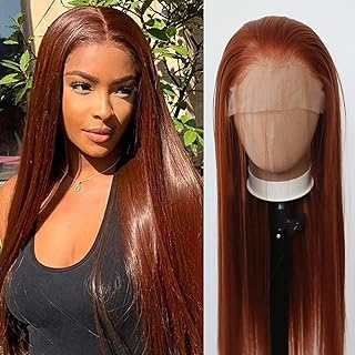 Towarm Ginger Brown Wig Long Straight Burnt Synthetic Lace F