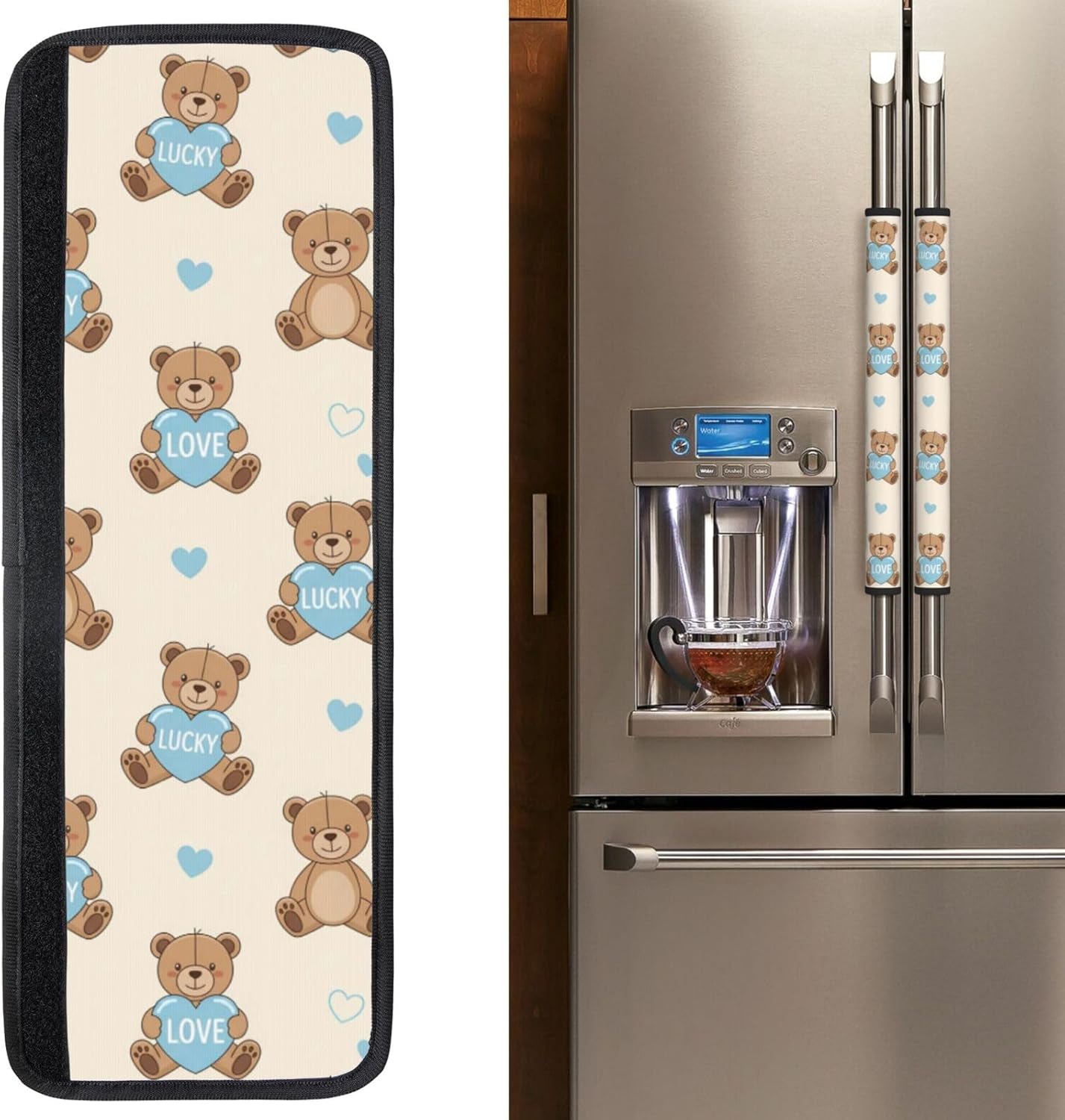 Romantic Refrigerator Handle Covers Brown Bears Blue Hearts Fridge Handle Covers Set of 2 Refrigerator Door Handle Covers for Kitchen Decor Door Handle Covers for Oven Dishwasher