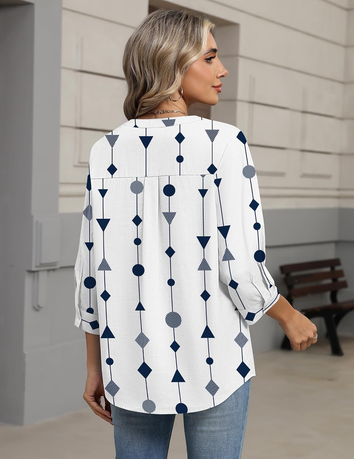 Zeagoo Button Down Shirts for Women 3/4 Sleeve Linen Cotton V Neck Tops Dressy Casual Loose Work Blouses thumbnail